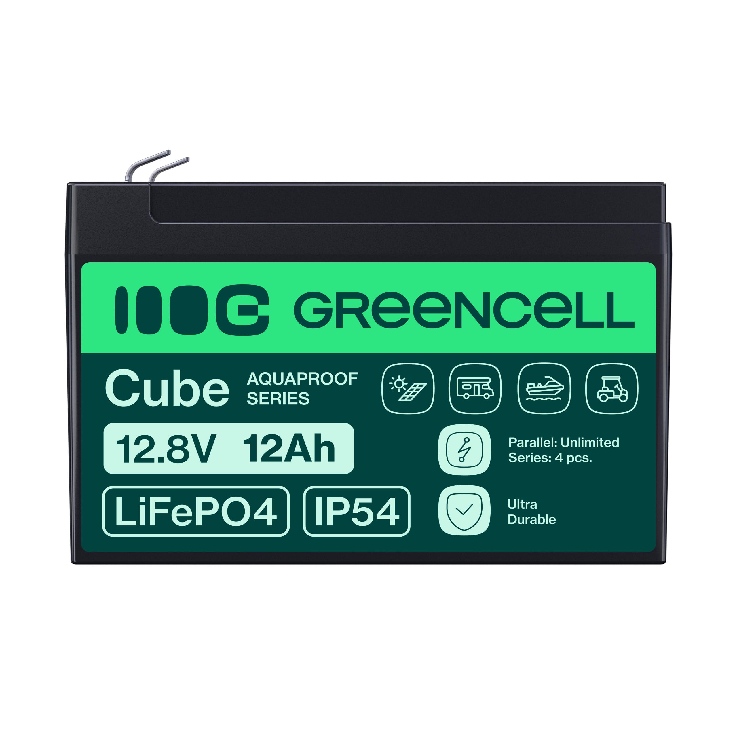 Green Cell Cube LiFePO4 Batteria 12Ah 12.8V - Batteria al litio di ferro fosfato per camper, barche, impianti solari, sistemi off-grid, con BMS, leggera e sicura