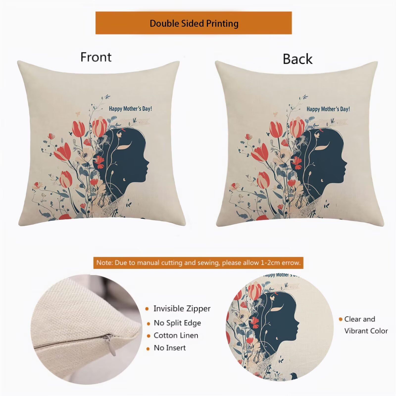 Festa della mamma Cuscini per Divano Esterno Giardino Tulipano Cuscini 70x70cm Grandi Copricuscini per Divani Impermeabili Linoi Cushion Covers per Interno/Esterno Balcone Estate Regalo,Set di 4 BZ-4