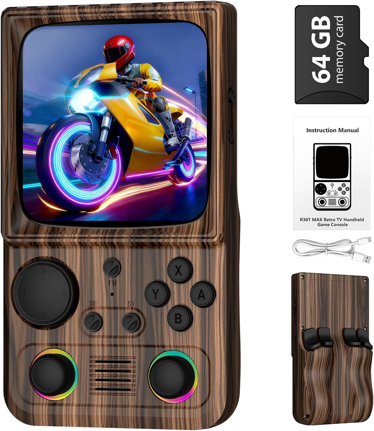 R36T MAX Upgraded Retro Handheld Game Console with 4000mAh Battery, 4.0” IPS Screen, Retro Gaming Console with Portable Case, Supports WiFi Networked Fighting and OTG(Wood Grain Coffee Brown)