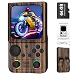 R36T MAX Upgraded Retro Handheld Game Console with 4000mAh Battery, 4.0'' IPS Screen, Retro Gaming Console with Portable Case, Supports WiFi Networked Fighting and OTG(Wood Grain Coffee Brown)