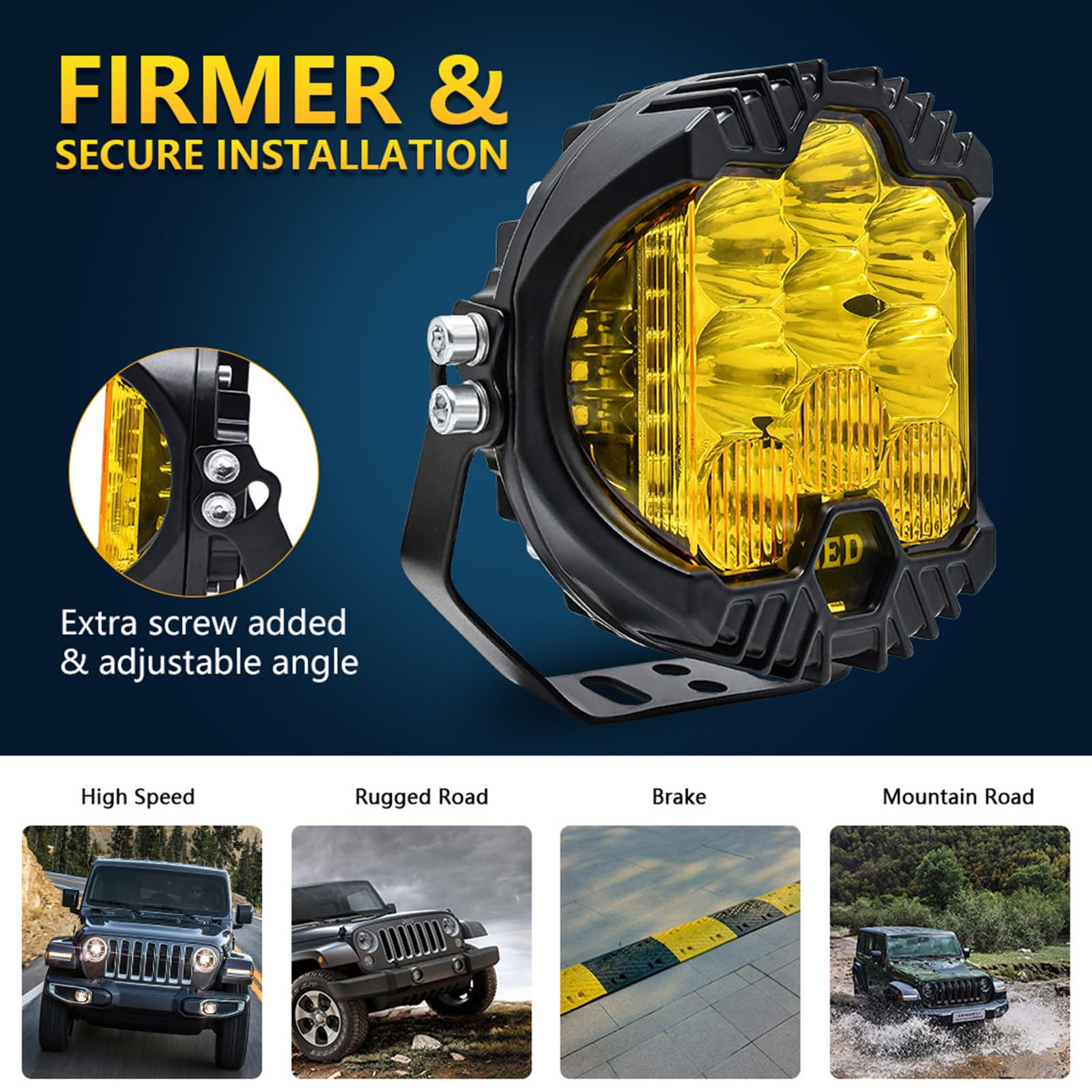 3/5-calowe światło robocze LED Bursztynowe światło przeciwmgielne LED do jazdy zespolone Bar dla ATV UTV SUV Off Road 4x4 Pickup Trucks i nie tylko,7inch