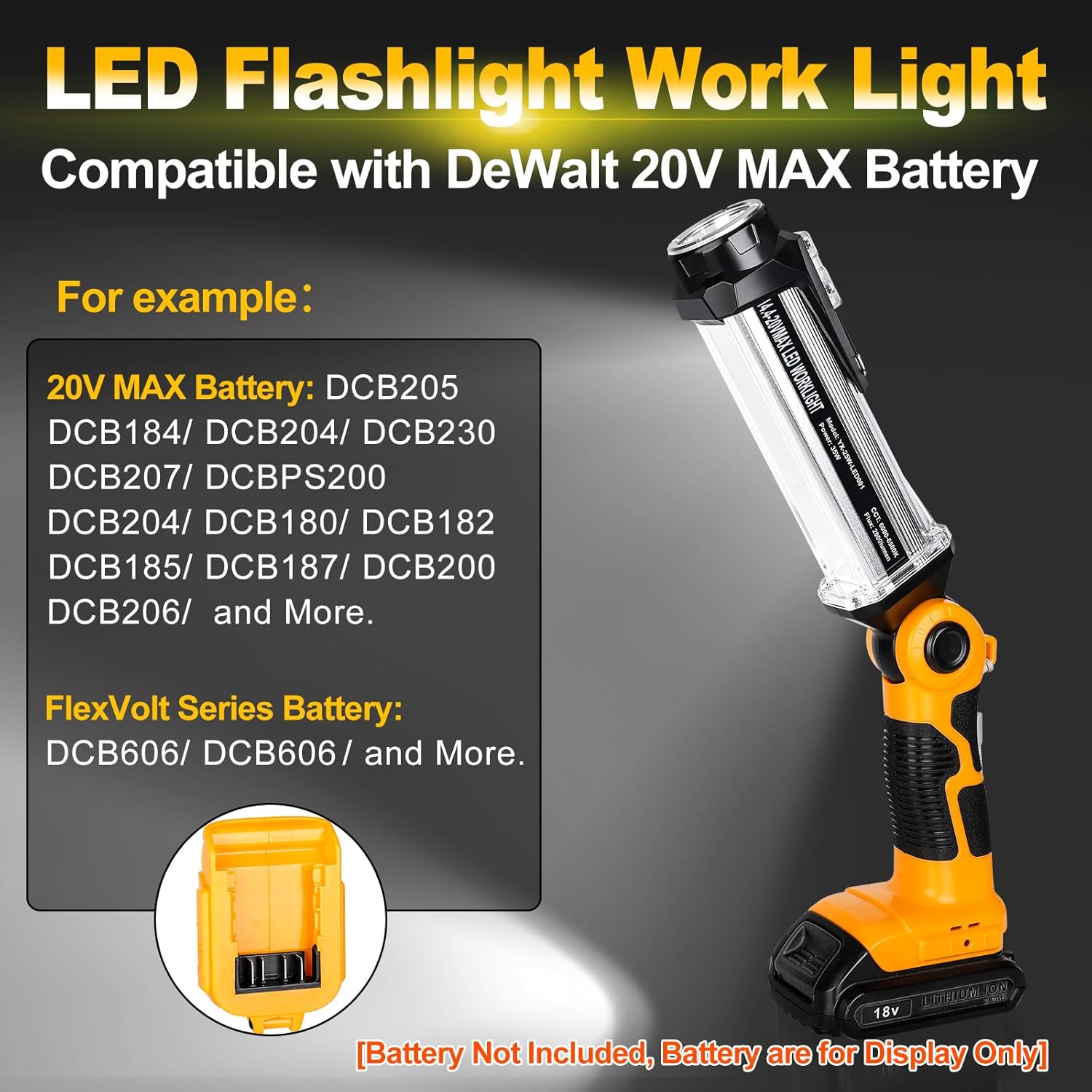 Spotlight Cordless Work Light for Dewalt 20V Battery, 35W LED Floodlight 2000LM Work Lights Spotlight Downlights, Portable Downlights for Home & Garage Repair, Camping (NO Battery Included)