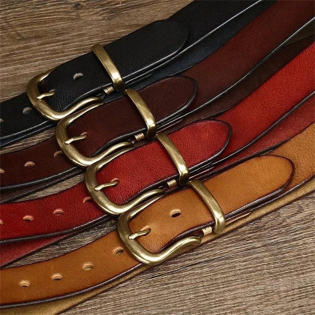 Men's Leather Belt - 3.8 cm Solid Cowhide with Brass Buckle, Western Waistband