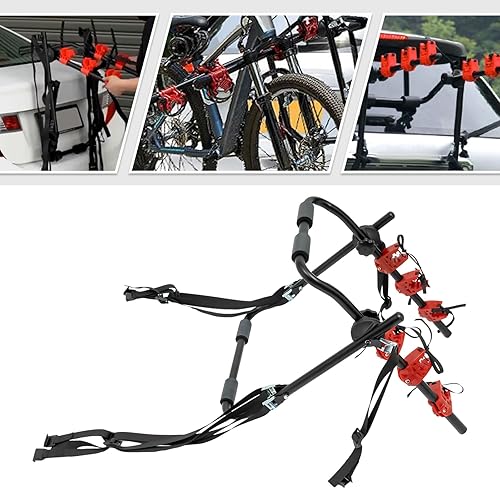 Miniatura 6 de Soporte de enganche de 3 bicicletas para maletero de automóvil, compacto, plegable, resistente, con hebilla de goma para automóviles, camiones, SUV,