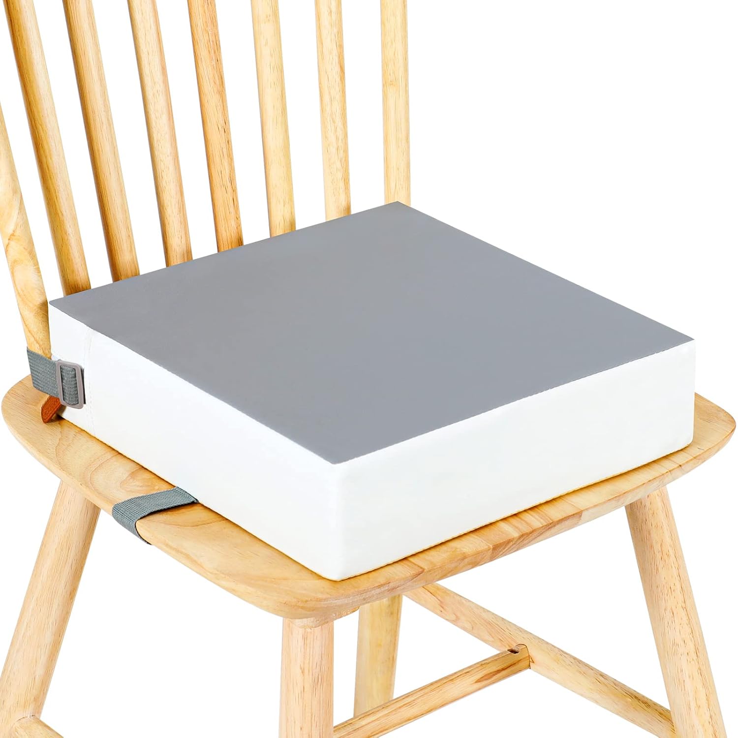 Toddler Booster Seat for Dining Table, Stronger Support Non-Slip Bottom Booster Seat for Kitchen Chair 2 Adjustable Straps Portable Travel and Home Increasing Booster Cushion Kid Baby(Grey+White)