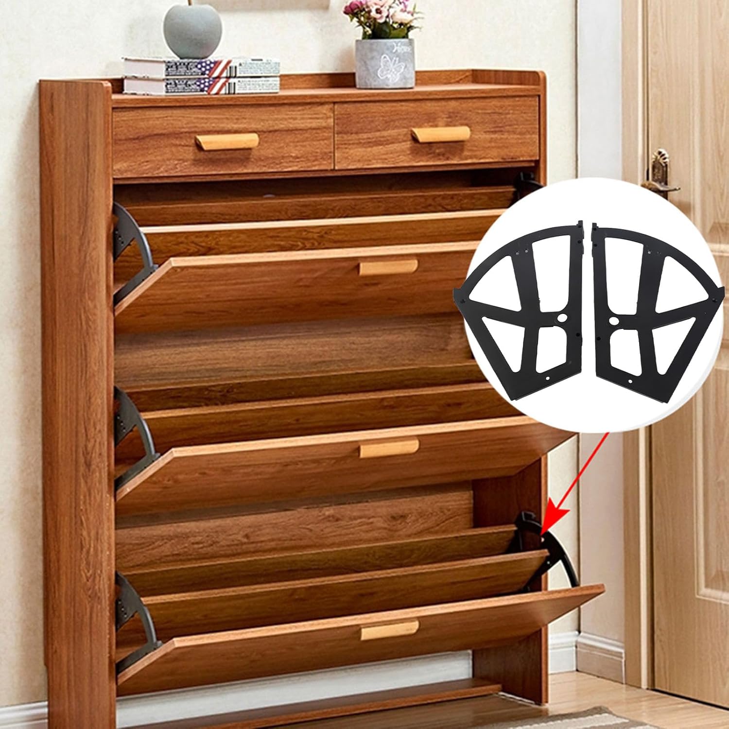 Horoper 4Pcs Shoe Drawer Hinge Home Furniture Hinge Plate Frame Turning Rack Accessory Household Shoe for Bedroom Living Room