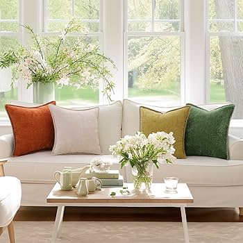 MADIZZ Set Of 2 Short Chenille Throw Pillow Covers 18x18 Inch Black