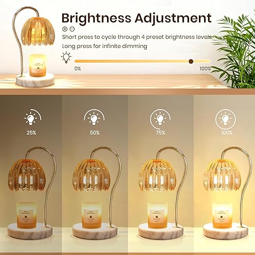 Miniatura 2 de Candle Warmer Lamp with Timer, Electric Candle Warmer with 2 Bulbs for Scented Candles, Dimmable Wax Melt Warmer with Marble Base for Home Room Ámbar