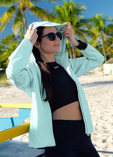 Miniatura 3 de BALEAF Chaquetas impermeables para mujer, cortavientos resistentes, para correr, ligeras, reflectantes, plegables, con capucha