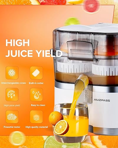Miniatura 7 de Exprimidor eléctrico de doble cabezal, exprimidor de cítricos con cable de alimentación y cepillo de limpieza, máquina exprimidora automática de 1