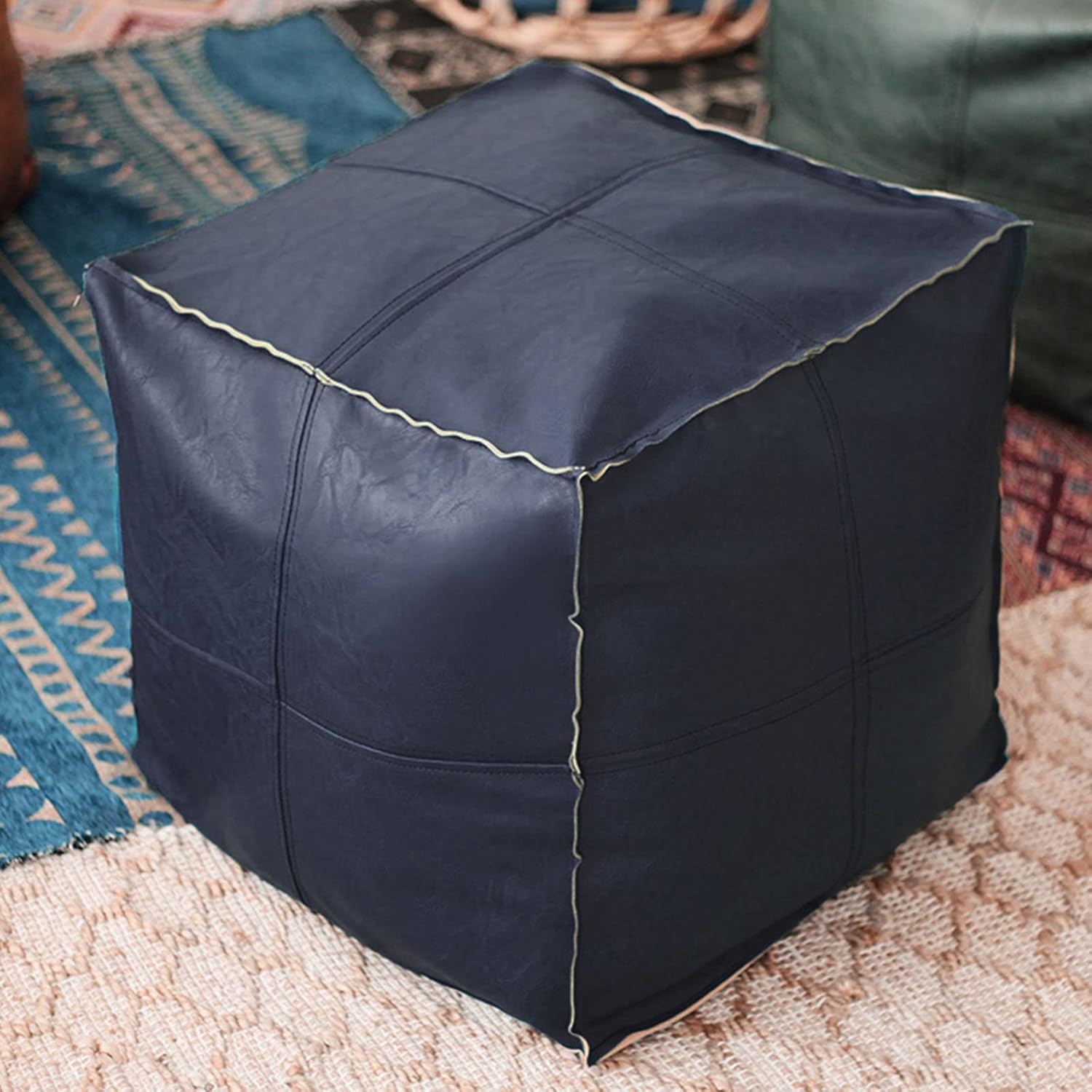 Ottomans Stools Artificial Pu Leather Pouf Cover Craft Simple Footstool Unstuffed Living Room Bedroom Cushion Covers/D/45 * 45 * 45Cm