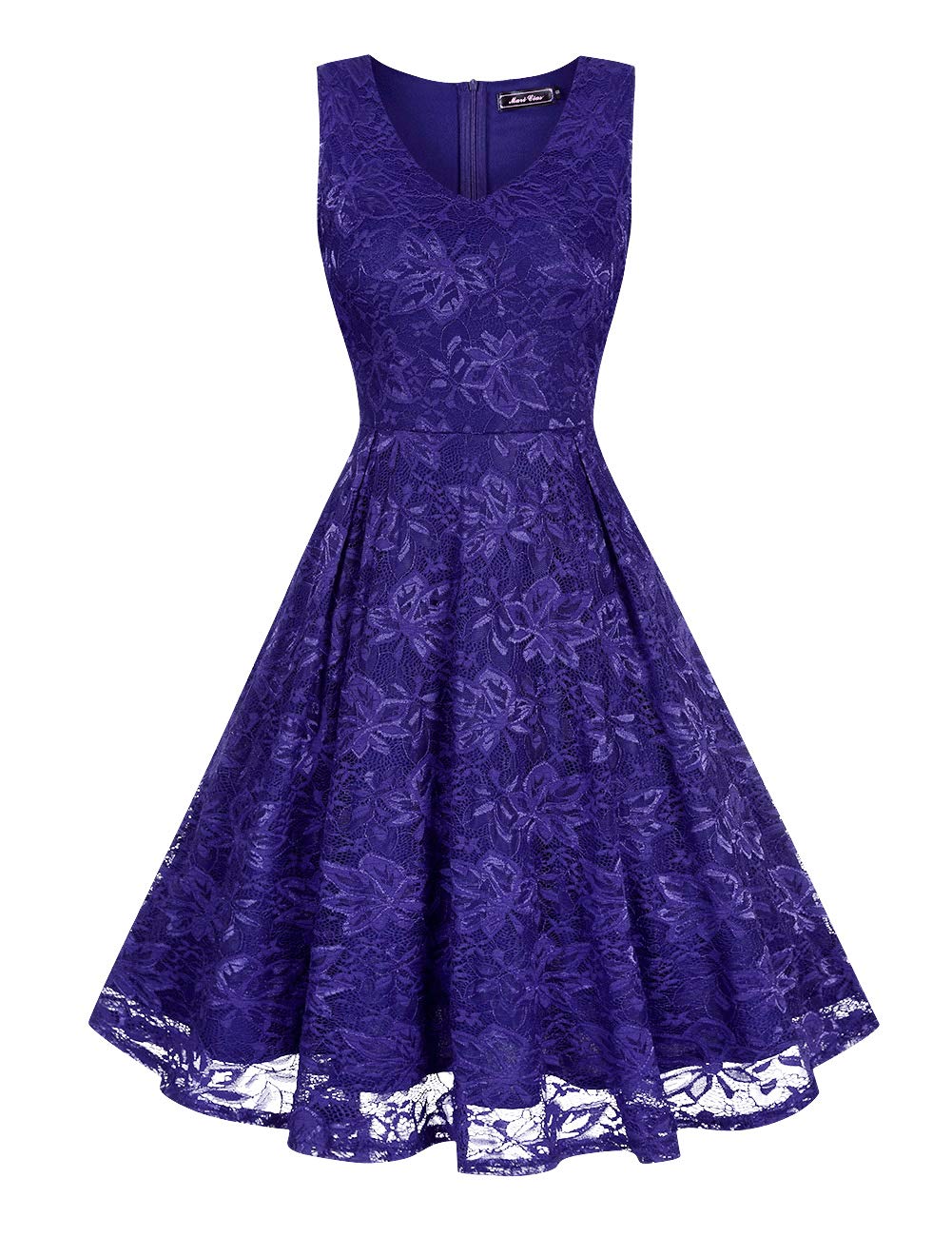 Fit and Flare Tank Dress Floral Lace Dresses for Women Knee Length (Navy Blue1, Large)