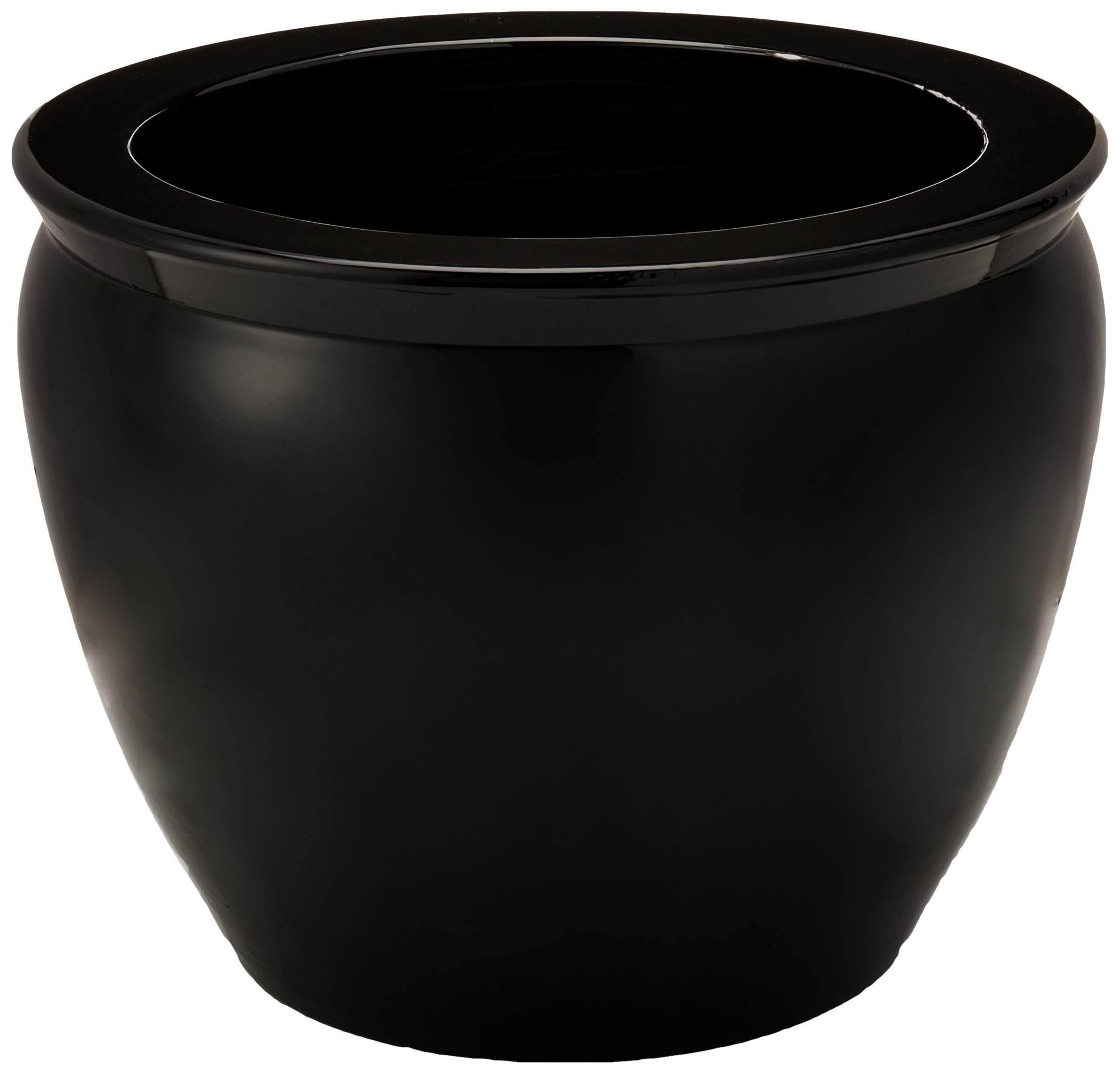 Oriental Furniture 14" Solid Black Porcelain Fishbowl