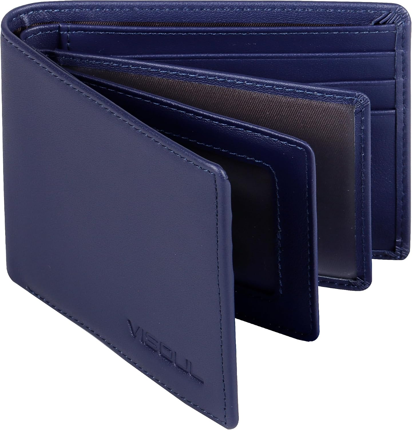 VISOUL Slim Bi-fold Wallet for Men and Women with 4 ID Windows 8 Card Slots 1 Cash Compartment, Soft Leather Credit Card Holder Wallet Two Tone with RFID Blocking (Navy Blue)