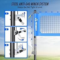 Vista 2 de Juego de red de voleibol profesional portátil para exteriores con postes de aluminio de altura ajustable, sistema de cabrestante, voleibol con bomba