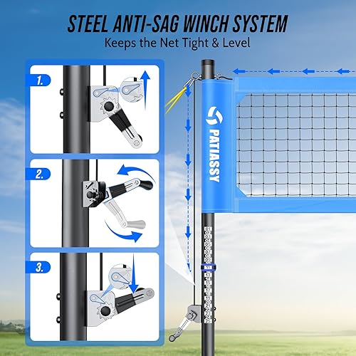 Miniatura 2 de Juego de red de voleibol profesional portátil para exteriores con postes de aluminio de altura ajustable, sistema de cabrestante, voleibol con bomba