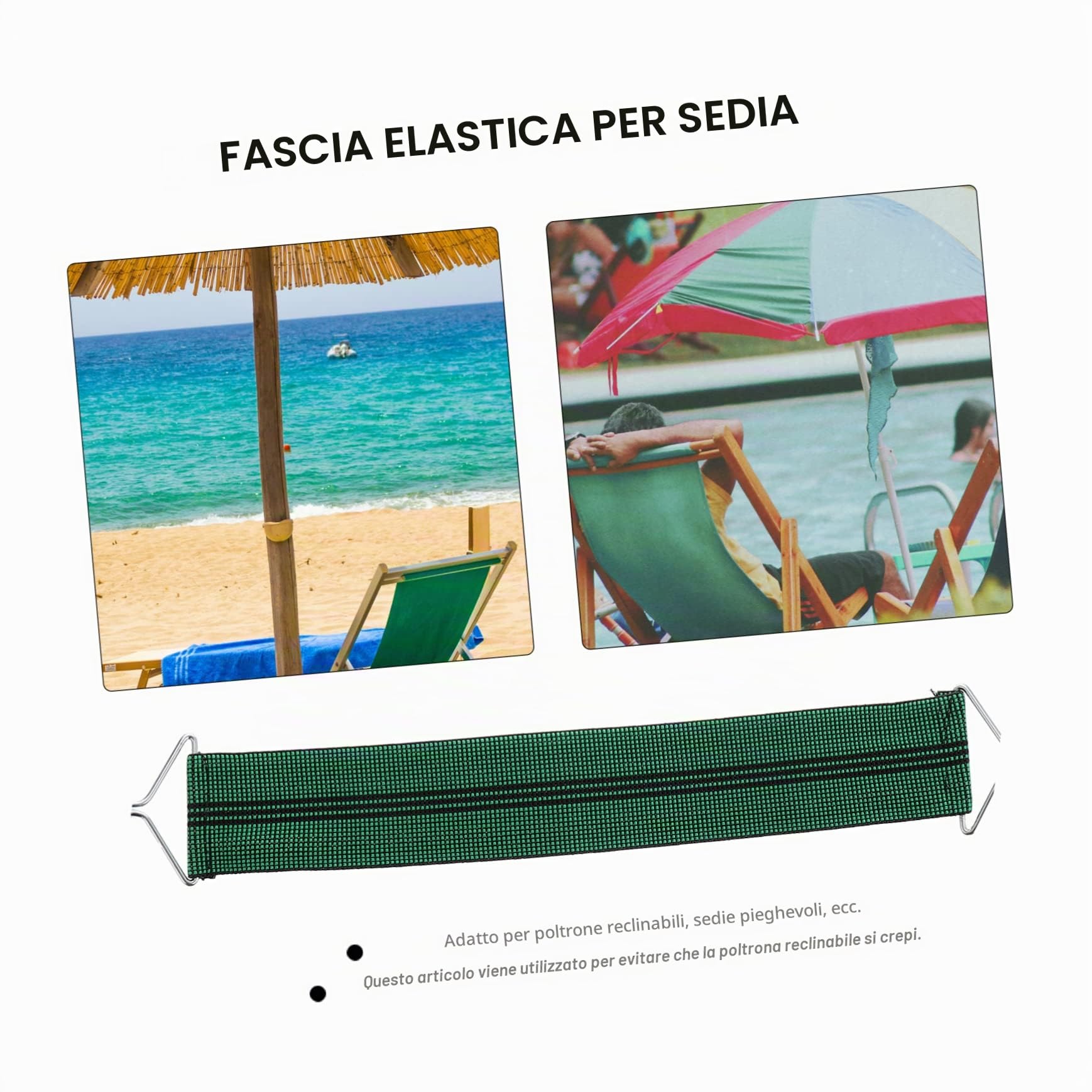 WOONEKY 10 Pezzi Corda Elastica con gancio, Telo di Ricambio Lettino Prendisole o Sdraio per Mare, Reclinabili da Cinghie Antirottura Cintura di Supporto per Sedie Pieghevoli Flessibili