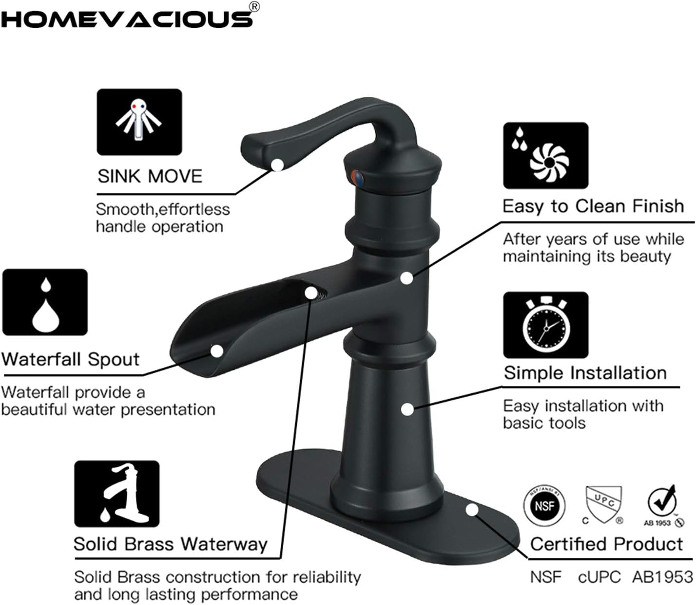 80% Off Discount Bathroom Faucet Black Matte Waterfall Single Hole Vanity With Pop Up Drain Assembly Bath Sink Farmhouse One Handle Mixer Tap Deck Mount Waterline Lead-Free by Homevacious Exclusive Discount 60% Price Bathroom Faucet Black Matte Waterfall Single Hole Vanity With Pop Up Drain Assembly Bath Sink Farmhouse One Handle Mixer Tap Deck Mount Waterline Lead-Free by Homevacious