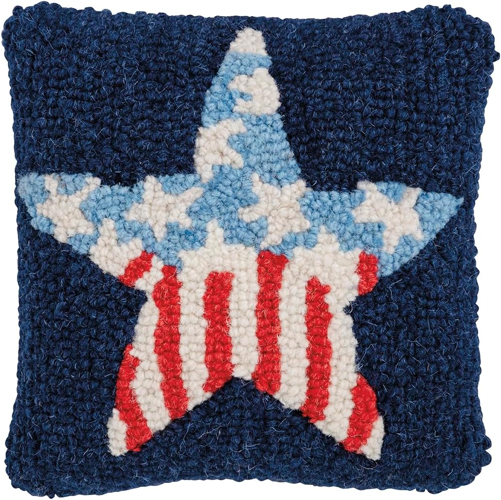 Mud Pie Navy Star Americana Hook Wool Pillow, America 250 Pillow