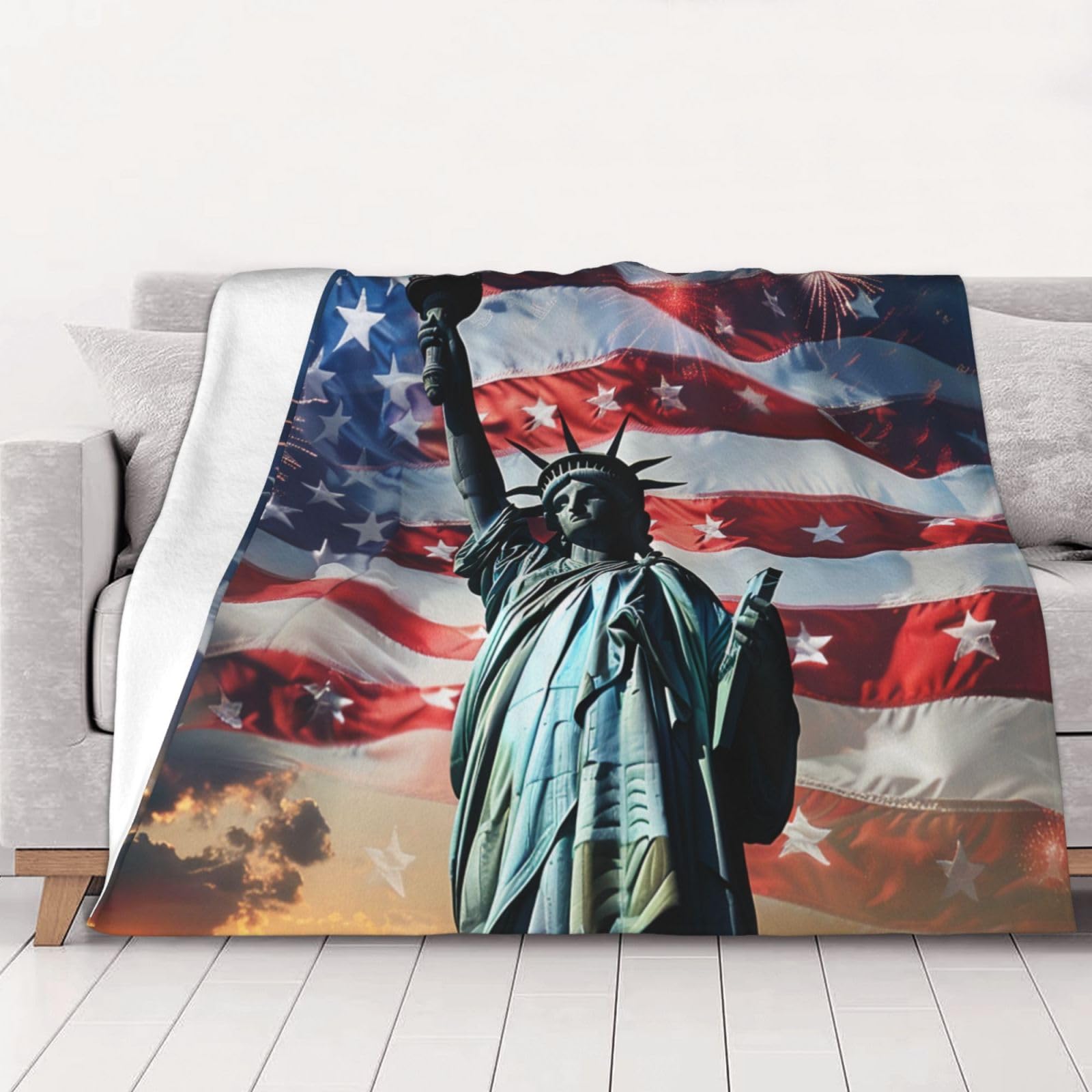 Couverture en flanelle Statue de la Liberté 200x150 cm pour lit et canapé cosy