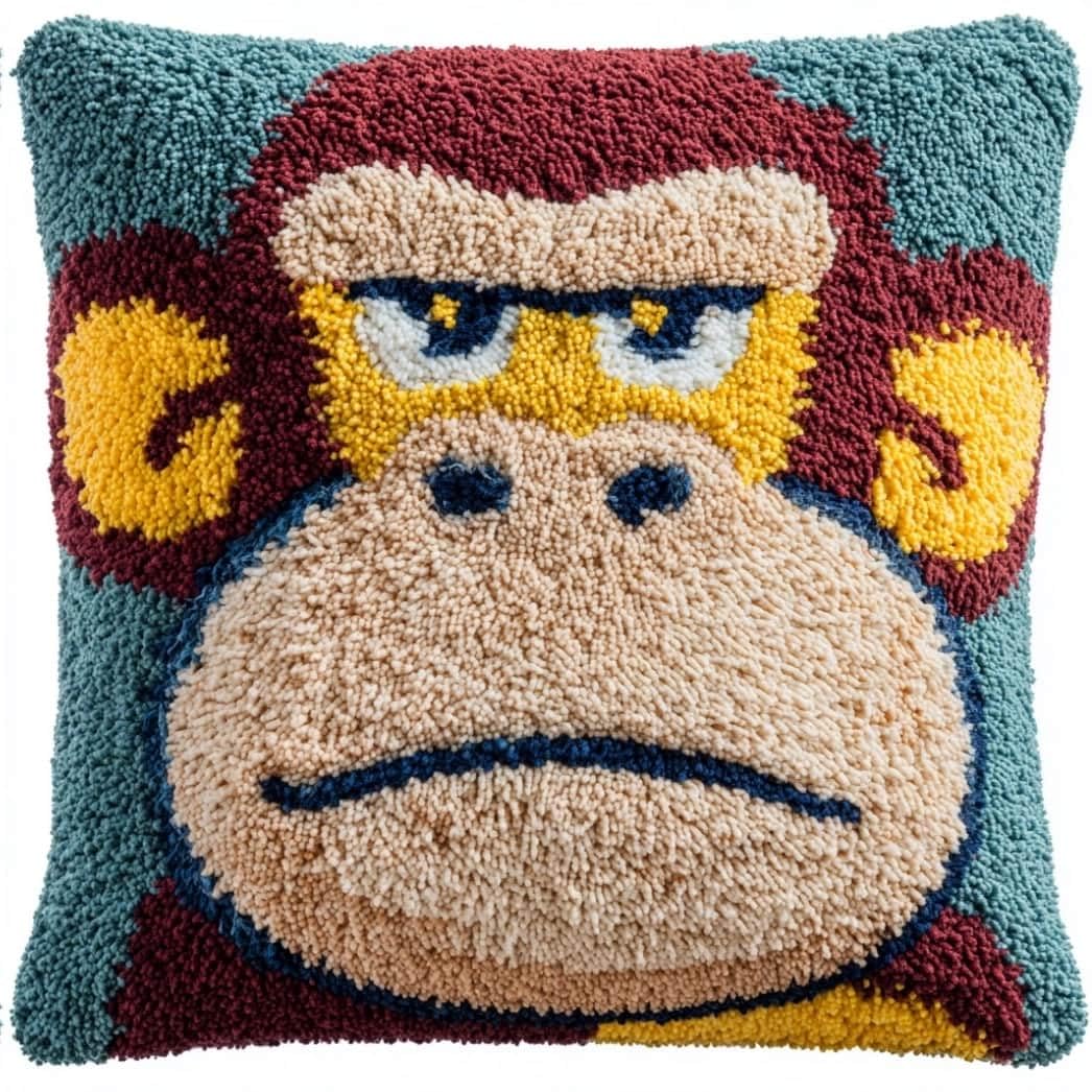 AxiangziK Latch Hook DIY Pillow Kit,Monkey Cushion Cover 43X43Cm