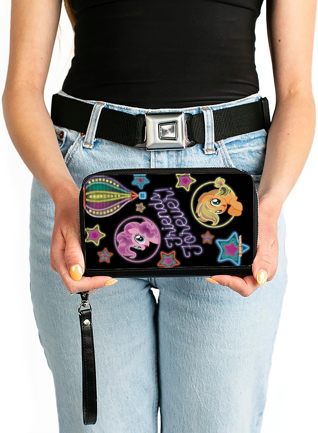 Buckle-Down Hasbro Wallet, Zip Around, My Little Pony Pinkie Pie and Applejack Friends Forever Neon, Vegan Leather