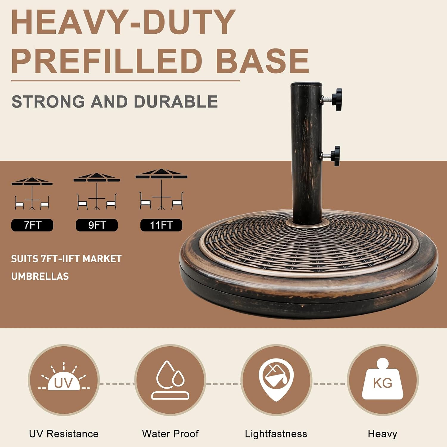 T&Jero 33 lb Round Heavy Duty Patio Market Table Umbrella Base Stand Weight Pre-Filled for Outdoor, Bronze