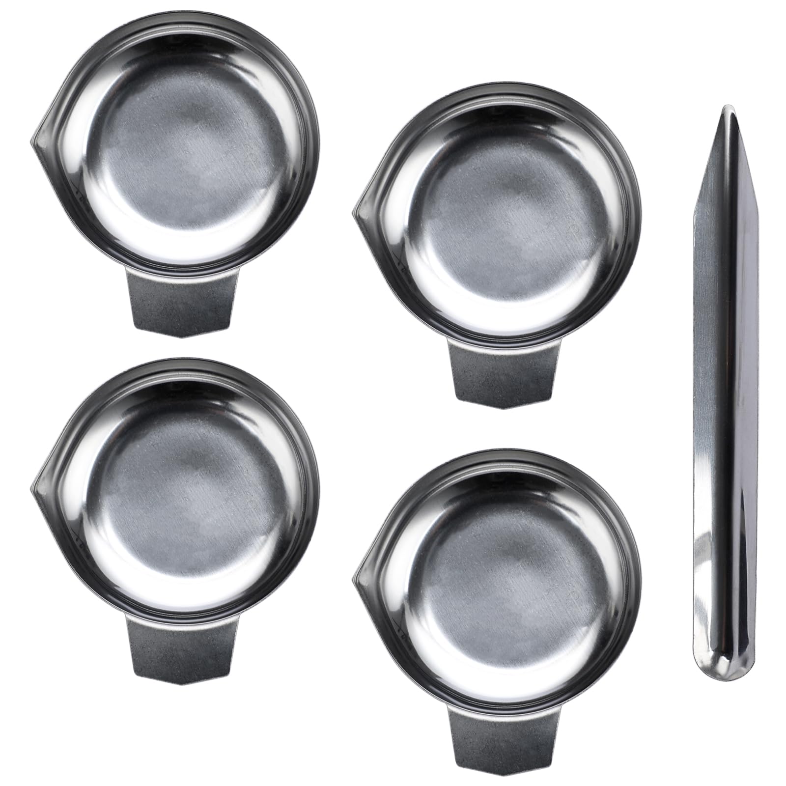 JUXYES 4PCS Metal Weighing Powder Pan with Scoop, Mini Digital Scale Pan Tray Weighing Dish for Reloading, Electronic Scale Tray Powder Measuring Pans for Jewelry Liquid Powder Lab Supplies