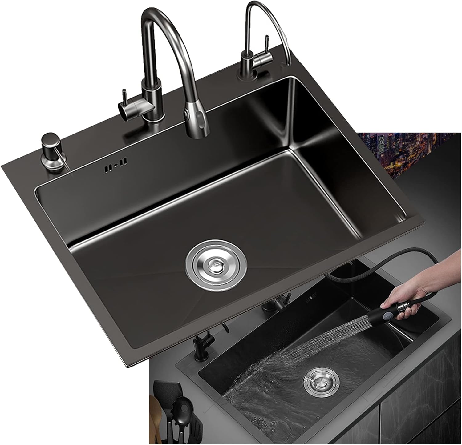 Amazon.com: Black Utility Sinks,Kitchen Sink 304 Stainless Steel Sink ...