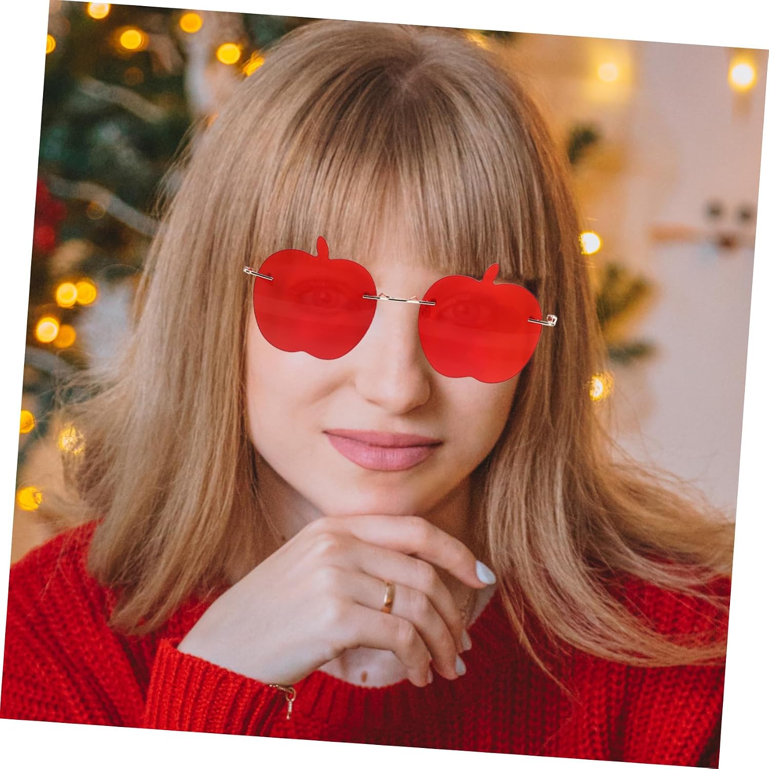 Unique Frameless Shaped Sunglasses for Women Red Creative Party Glasses Photo Prop Chic Eyewear for Festival Cosplay and Fun Celebration Accessories