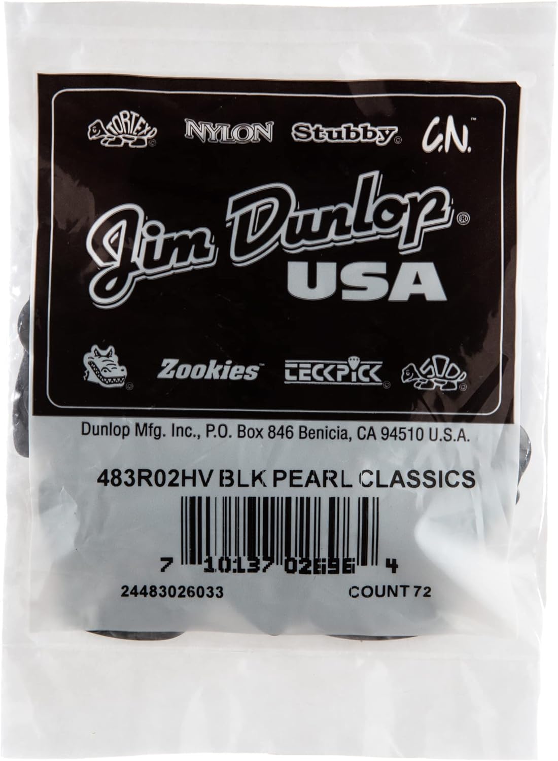 Jim Dunlop Celluloid Black Pearloid Pick Heavy - 72 Pack