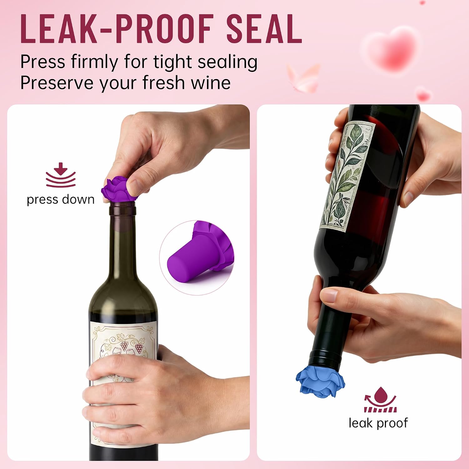 5‑Pack Silicone Wine Stopper Set, Rose Bottle Stopper+Wine Opener