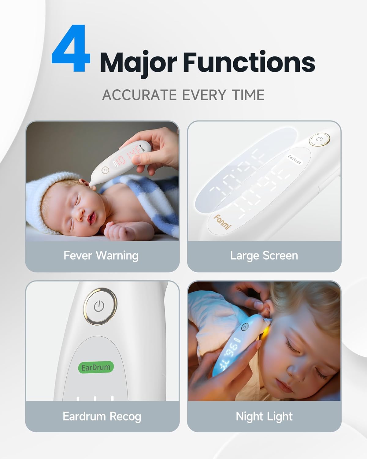 Ear Thermometer for Kids and Adults, Thermometer for Baby with Real-Time Dynamic Tympanic-Sensing Probe, 1-Button 1-Second Result Large LED Display for Easy Use & Reading