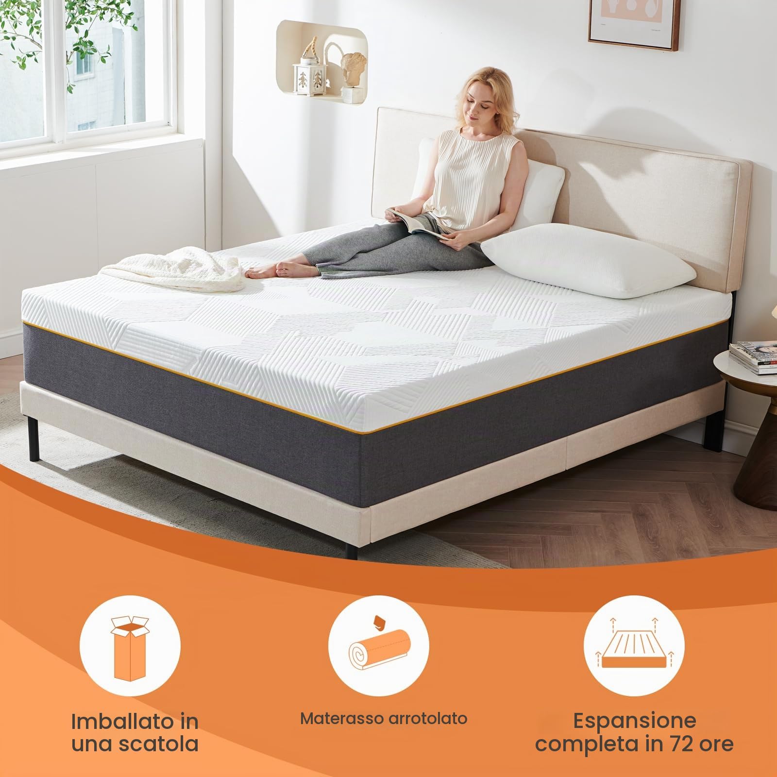 Materasso 160 x 200 x 25 cm, resistente ultra traspirante materasso in memory foam, compattezza media e traspirante, 7 zone, supporto perfetto, reversibile su entrambi i lati, materasso