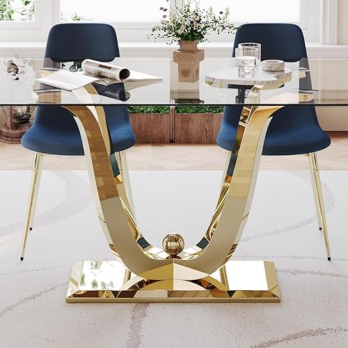 Miniatura 29 de Mesas de comedor redondas de 36 pulgadas, mesa de comedor moderna de cocina con base de metal cromado dorado, mesas de comedor redondas de vidrio