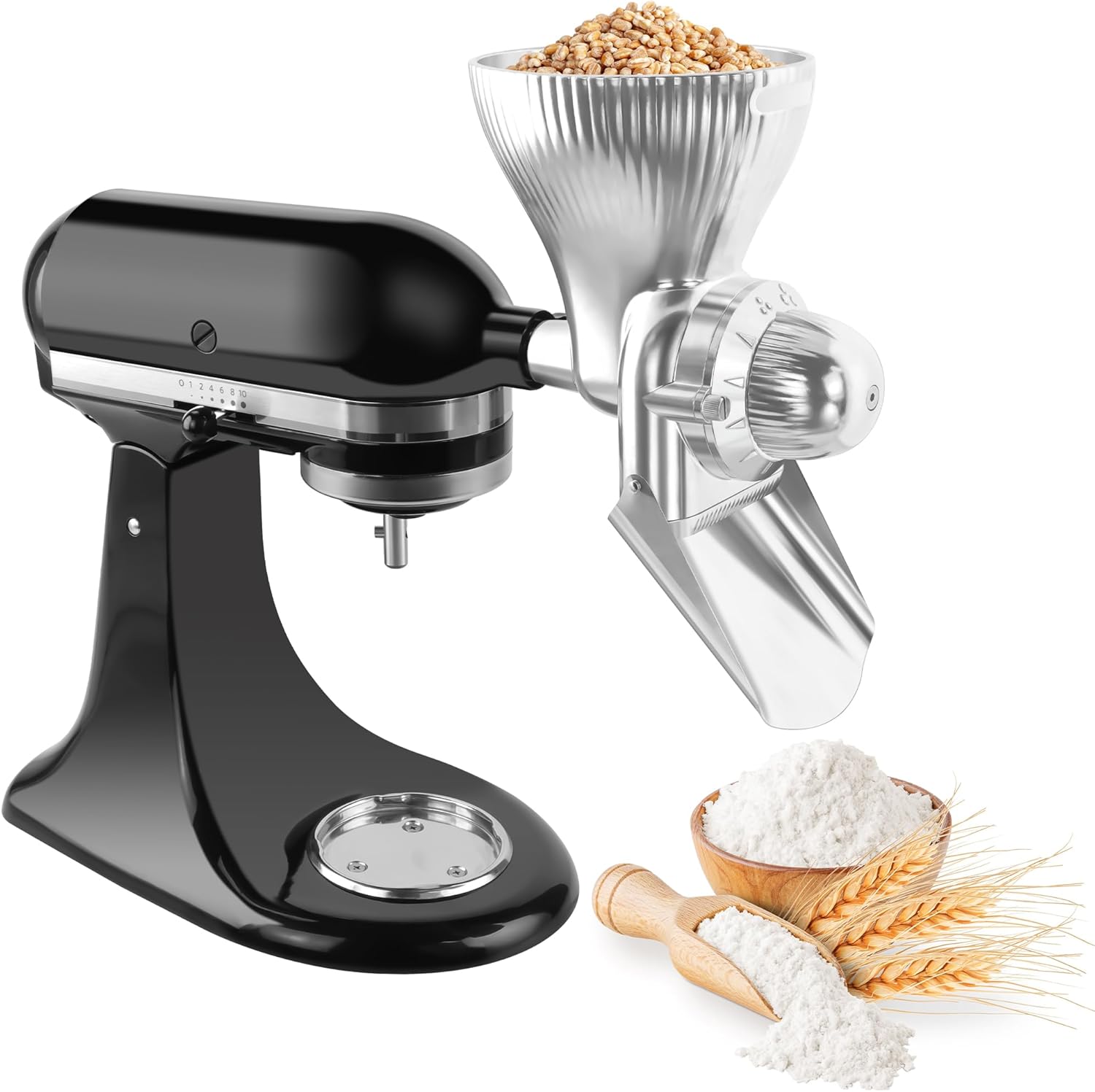 Grain Mill Attachment for KitchenAid Stand Mixer, All Metal 12 Levels Flour Grinder for Kitchenaid Accessories, Home Grain Mill for Wheat, Corn, Oats, Buckwheat, Millet, Low-Oil Grains