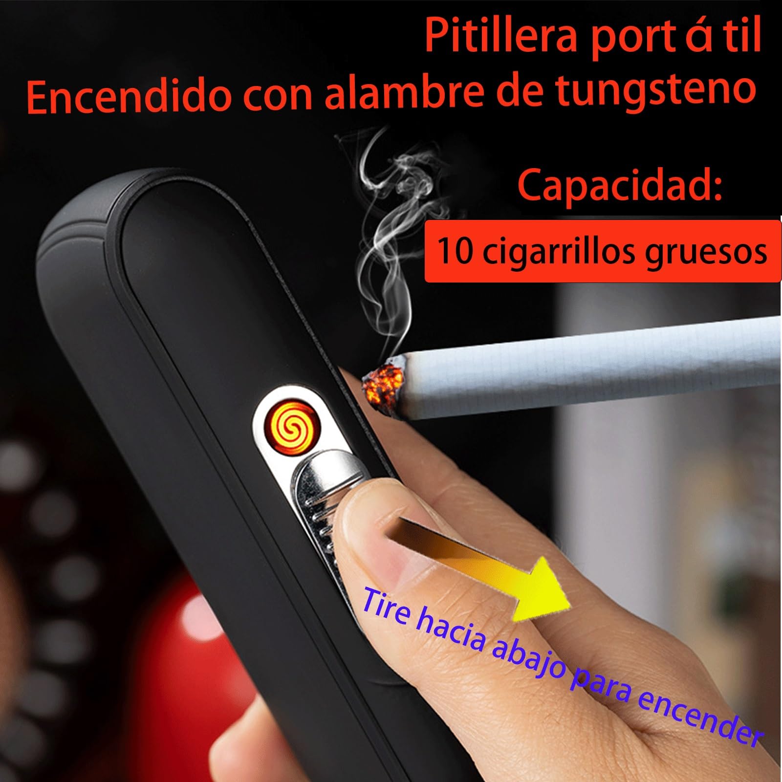 Recargable USB Sin Llama Diseño Tigre Pitillera Con Encendedor Electrónico - 2 En 1, Recargable USB, Sin Llama, Diseño Tigre Negro Pitillera Mechero Electronico