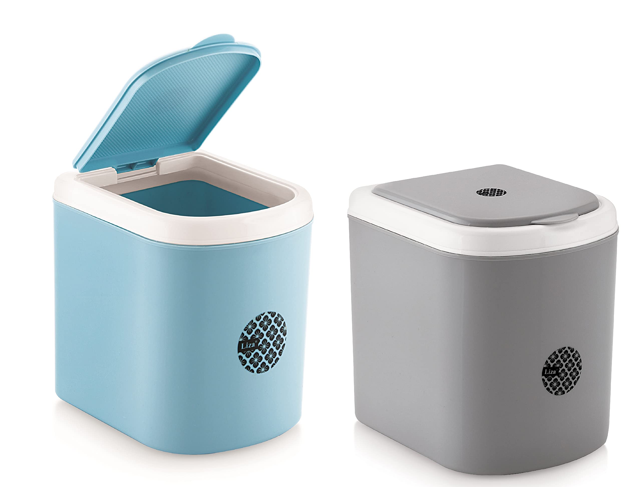 Nabhya Plastic Combo Of 2 Pc Mini Waste Bin Open-Top Disposal Dustbin For Car Office Desk And Home Use (Blue & Grey)-picture-2