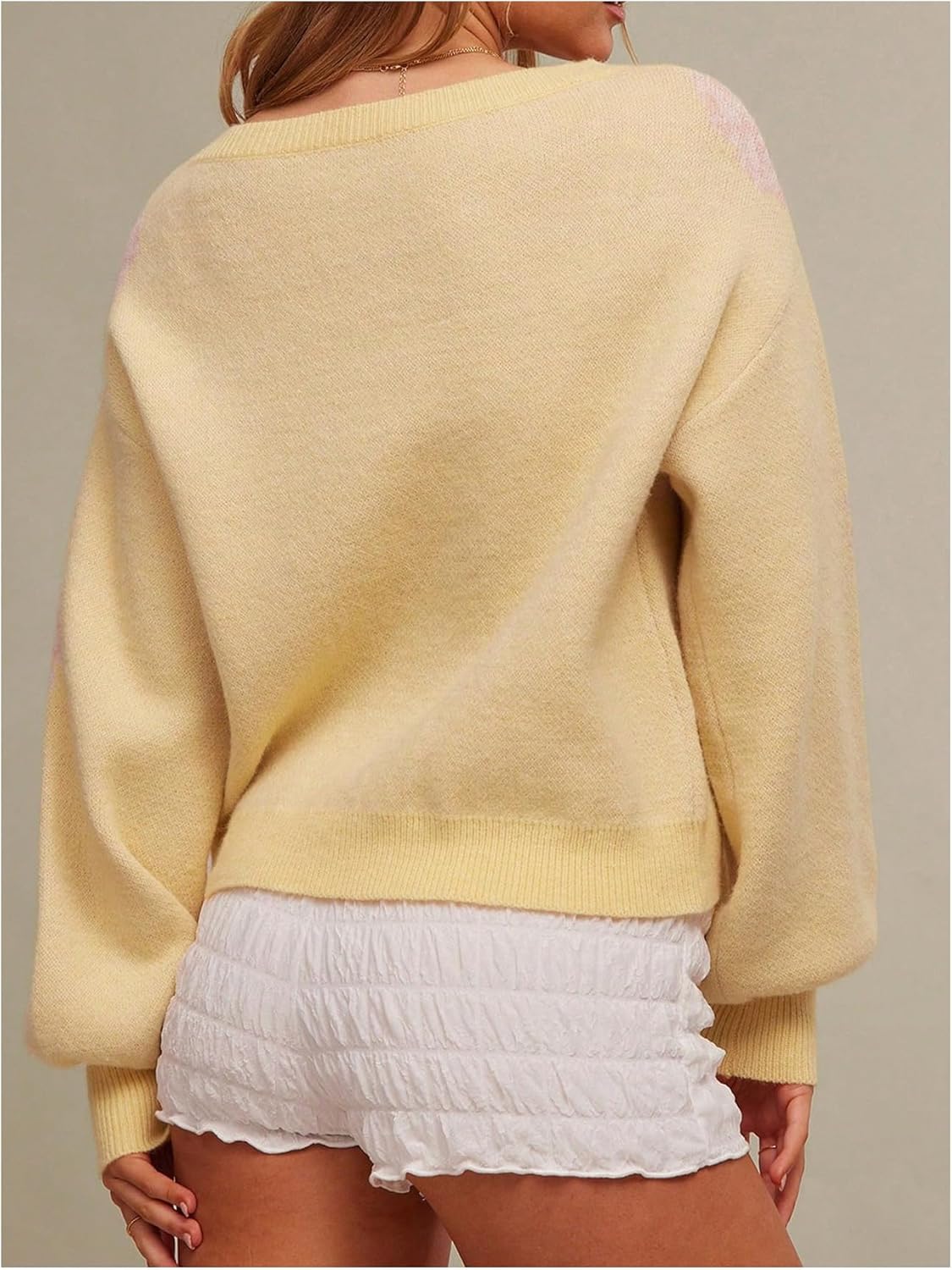 Women's Floral Sweater Boat Neck Long Sleeve Drop Shoulder Loose Pullover Tops