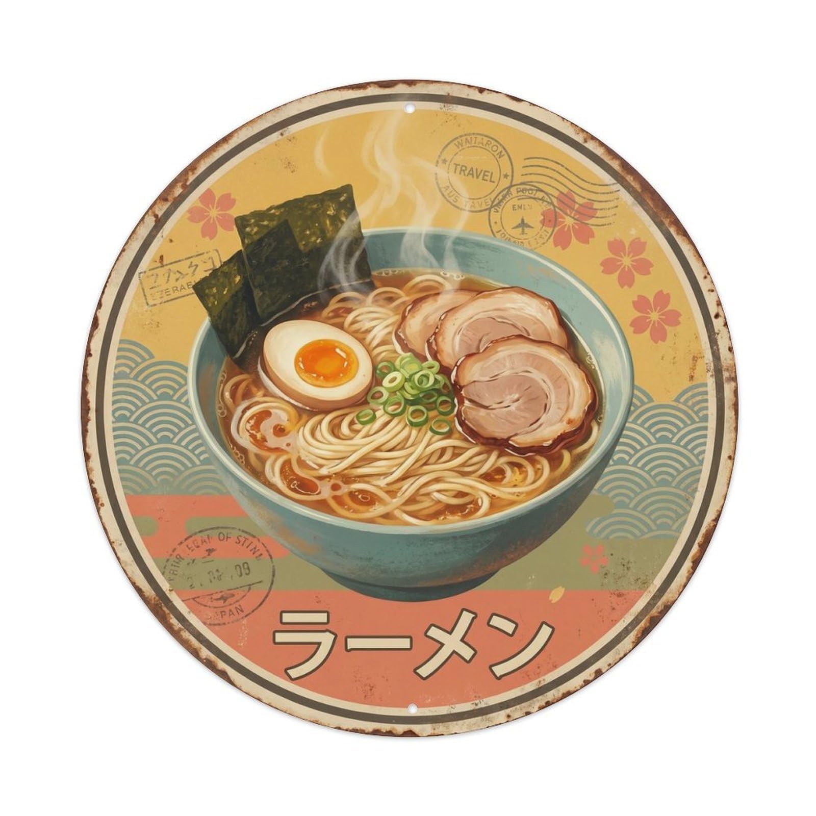 Cxhjca 8X8inch(20X20cm) Ramen Japanese Noodle Bar Travel Style Noodles Soup Metal Tin Sign