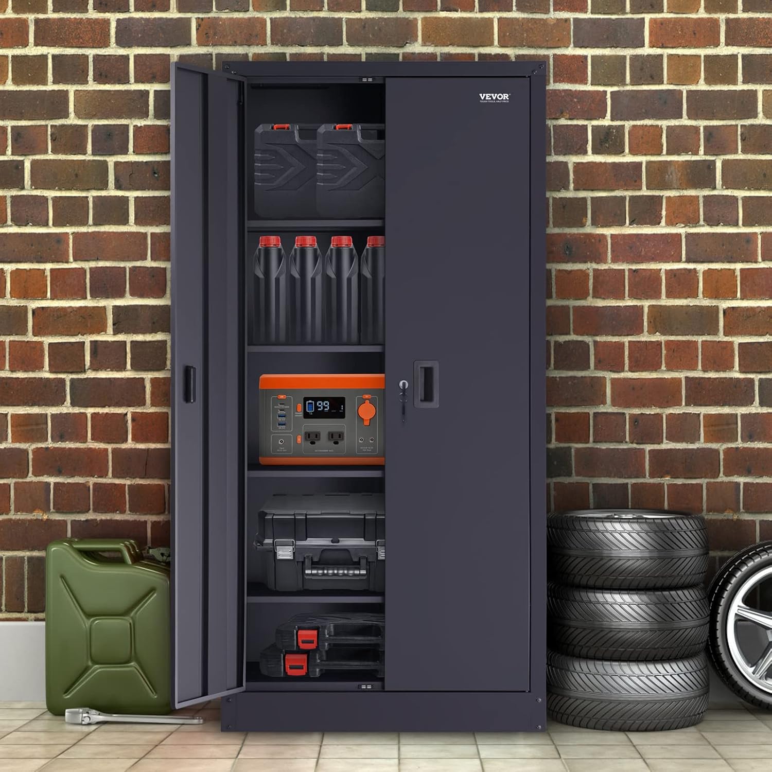 Armadio Metallo SONGMICS 80x40x76 Cm - Doppia Anta, Ripiani Regolabili, Marrone E Nero | Per Casa E Ufficio - Foto 3