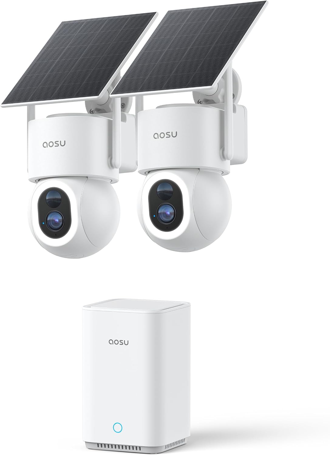 aosu 4K D1 Max Solar Security Cameras Wireless Outdoor, 2-Cam System | No Subscription Required, 360° PTZ Cross-Cam Auto Tracking, Smart Detection, Full Color Night Vision, 1TB Expandable Storage