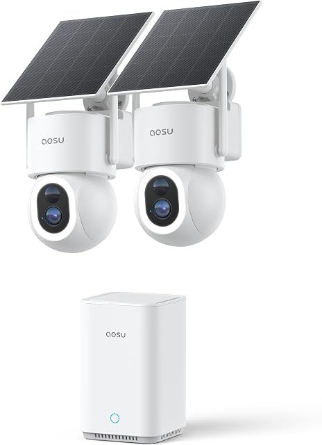 aosu SolarCam D1 Max 2-Cam Kit, 4K Solar Security Cameras Outdoor Wireless, 360° Pan & Tilt Coverage, Auto Tracking, Color Night Vision, No Subscription Required, Local Storage up to 1TB
