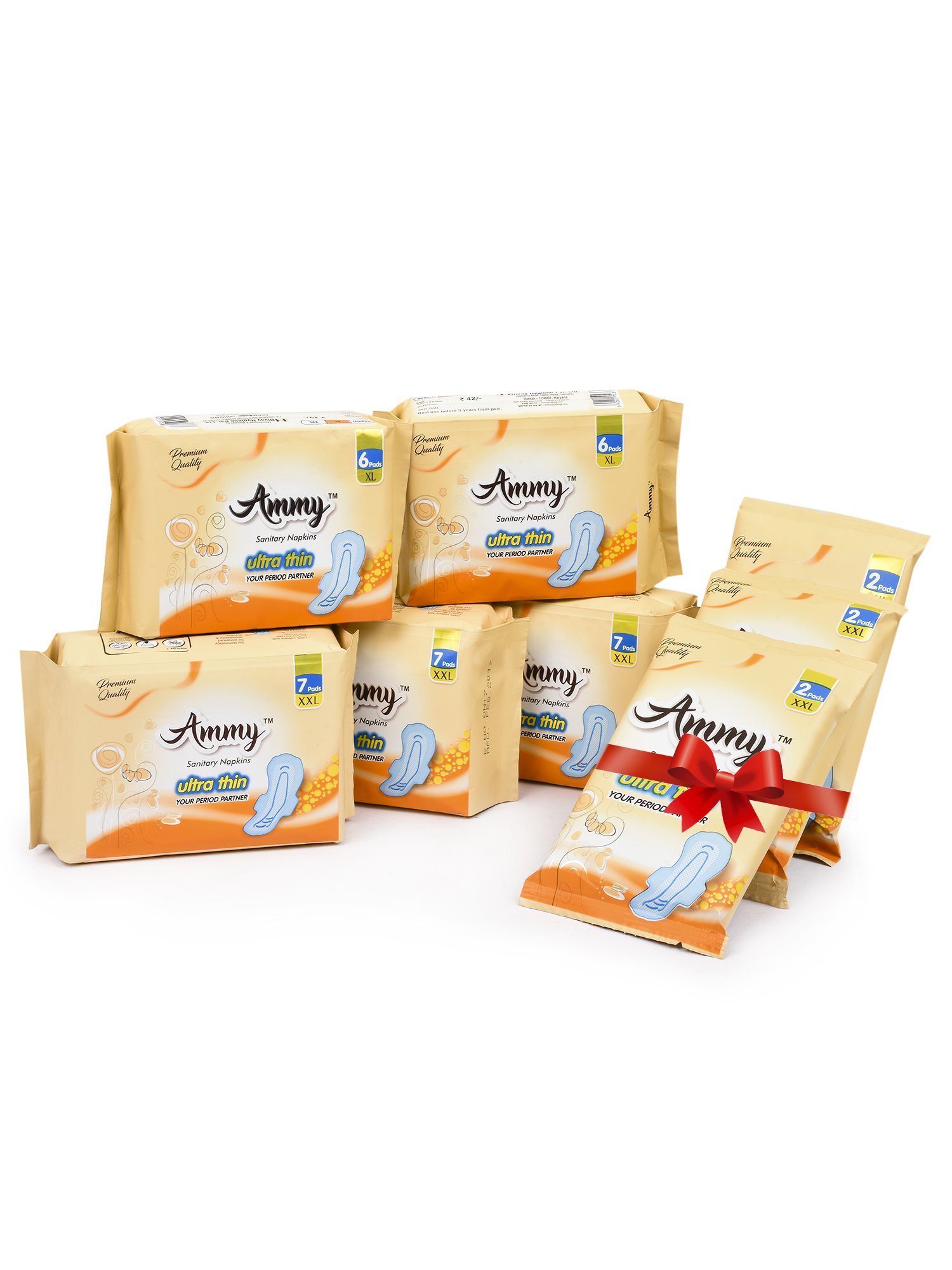 Ammy 42 Ultra Thin Day and Night Pads, 30 Pcs XXL (Heavy Flow) & 12 Pcs XL (Regular Flow) Sanitary Napkins