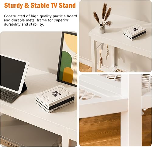 Miniatura 4 de Furologee - Soporte de TV para televisores de hasta 55 pulgadas, centro de entretenimiento con estantes de almacenamiento abiertos, mesa consola