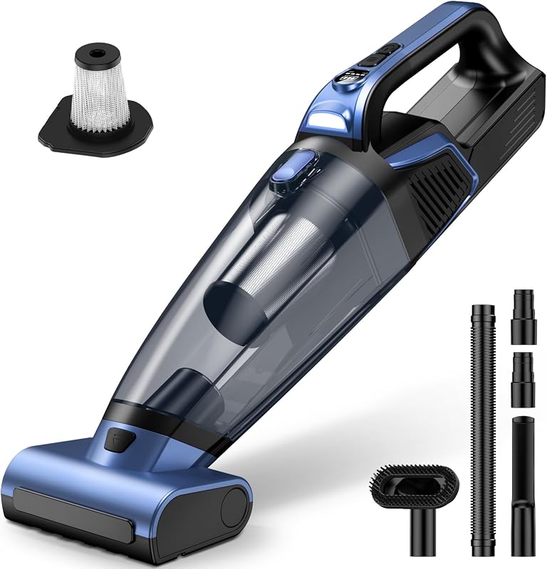 Pet Hair Handheld Vacuum Cordless: 20000PA Rechargeable Car Vacuum Cleaner | High Power Vacuum with Motorized Brush and LED Light, Hand Vacuum Cleaner with Reusable Filter for Car, Home, Office & Pet