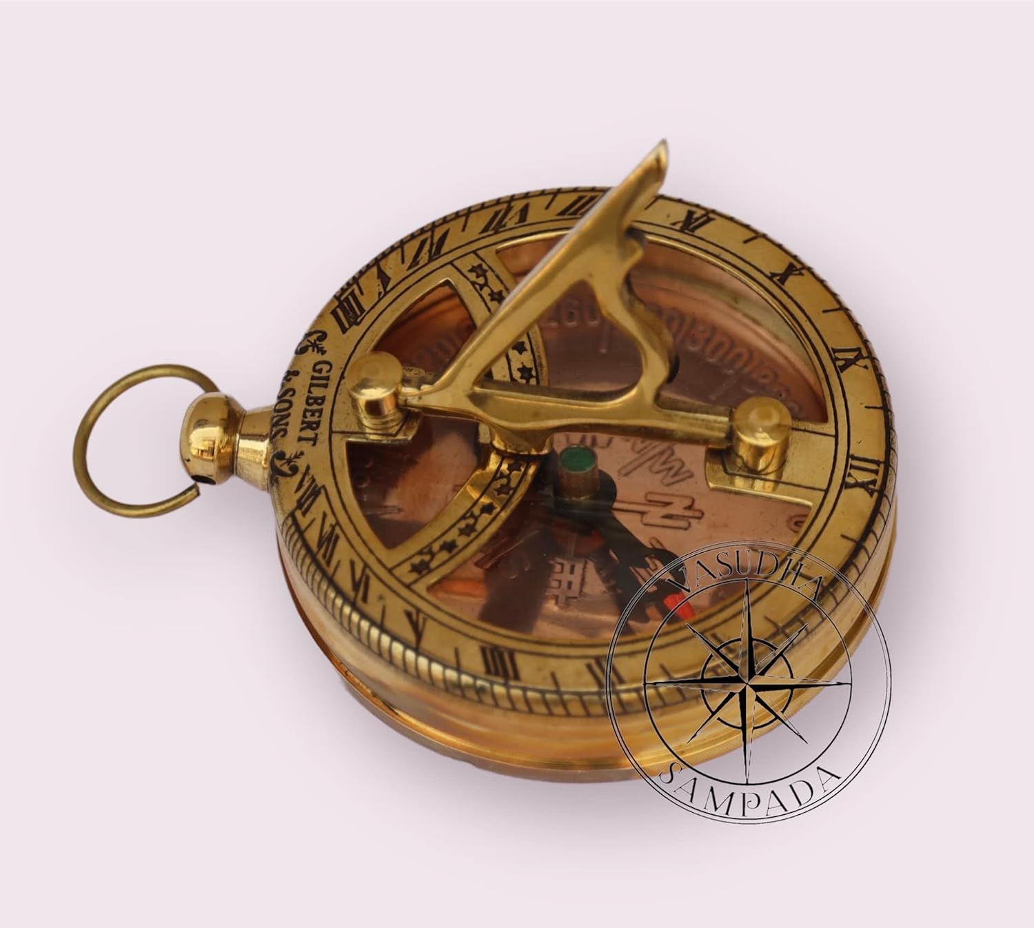 Handcrafted Brass Marine Sundial Compass by Vasudha Sampada – Vintage Navigational Pocket Compass with Leather Case | Elegant Baptism & Outdoor Gift