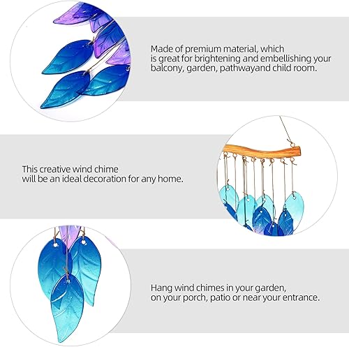 Miniatura 3 de Campanillas de viento con hojas de vidrio azul, campanilla de viento de jardín para el hogar, fiesta, decoración de festivales, decoración de