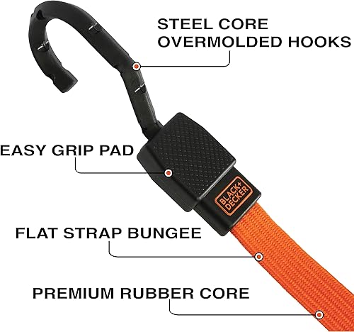 Miniatura 2 de Black+Decker BDX1011 - Correas elásticas planas de 36 pulgadas, color negronaranja, paquete de 2