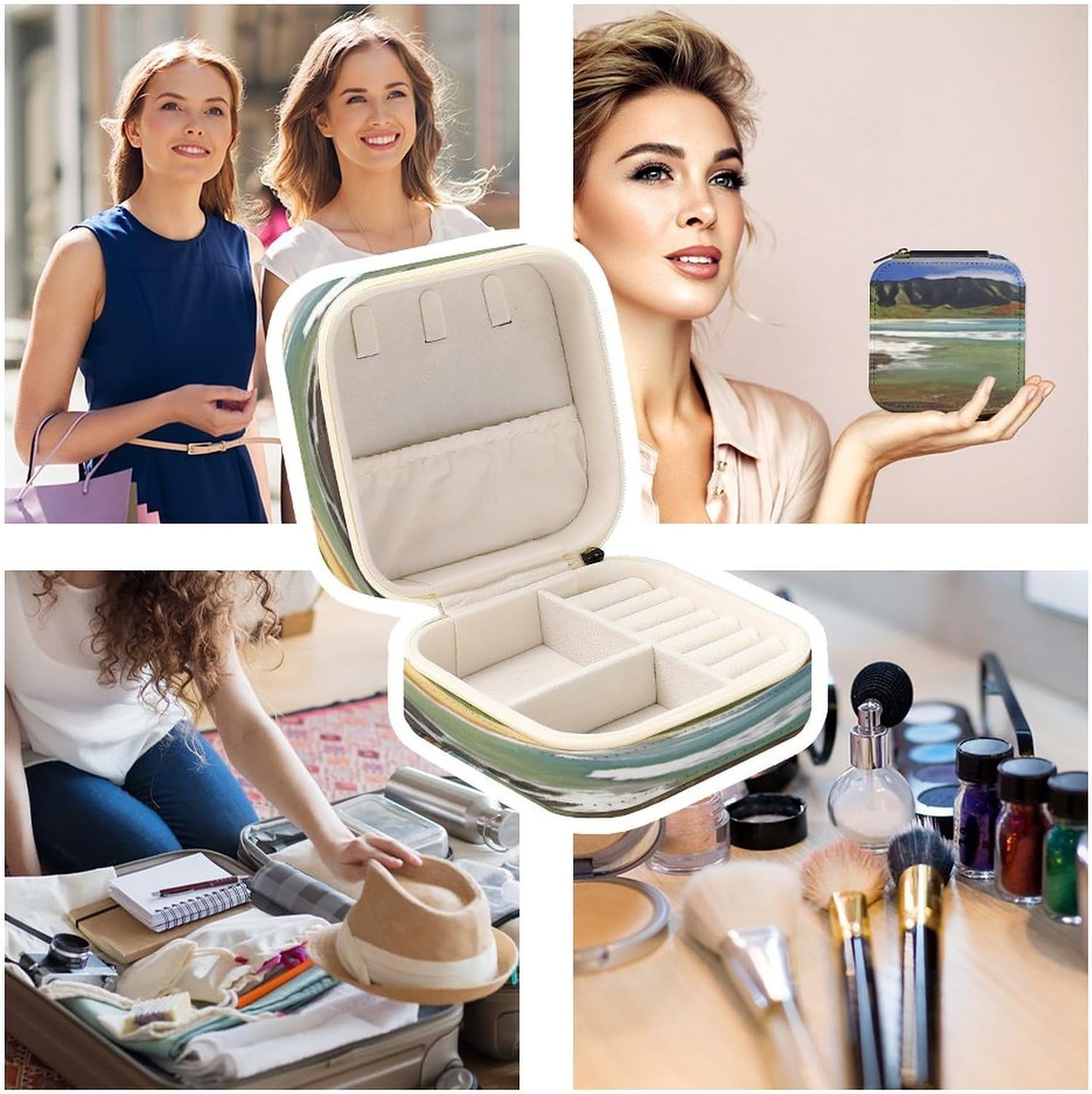 Women's Fashion Jewelry Box, Kauai Hawaii Seashore Printing To Go Portable Jewelry Box, Personalized Travel Mini Jewelry Organizer,Exquisite Portable Jewelry Box image 4
